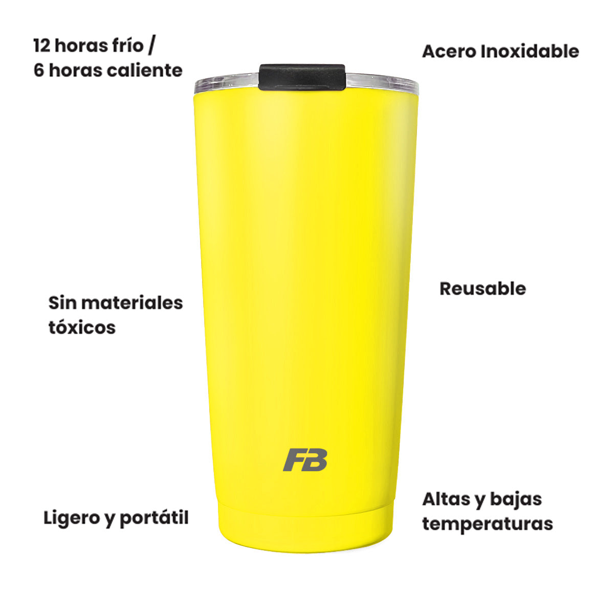 Vaso Térmico 20 oz / 591 ml - Amarillo Neón - Acero Inoxidable
