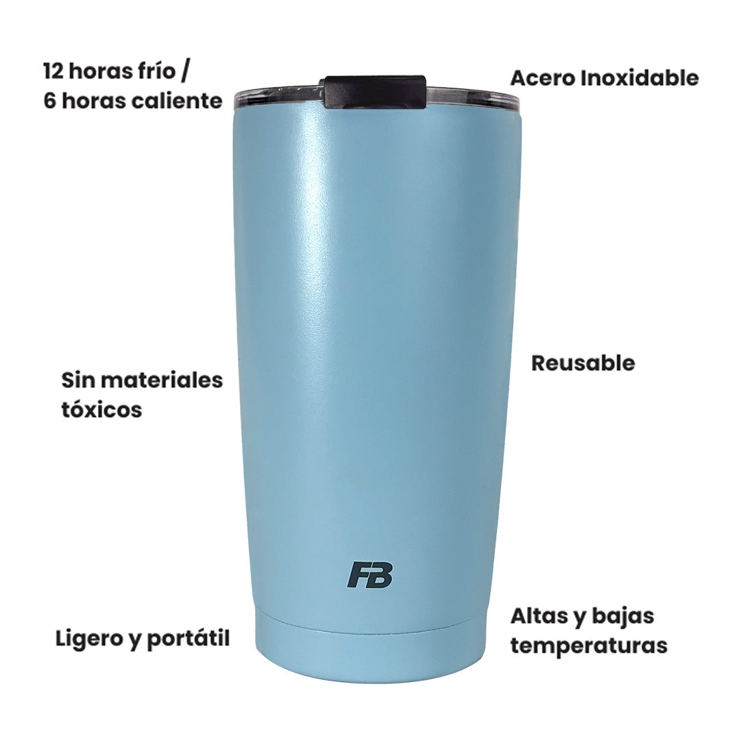 Vaso Térmico 20 oz / 591 ml - Azul Claro - Acero Inoxidable