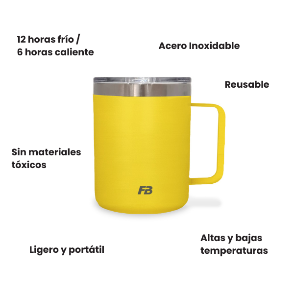 Taza Térmica 14 oz / 414 ml - Amarilla - Acero Inoxidable