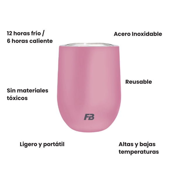 Vaso Térmico 12 oz / 354 ml - Rosa Mate - Acero Inoxidable