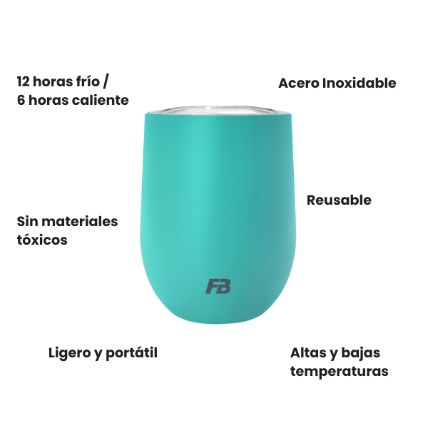Vaso Térmico 12 oz / 354 ml - Turquesa - Acero Inoxidable