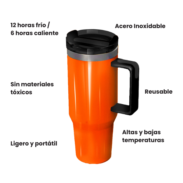 Vaso térmico de 40 oz. / 1l. - Naranja Neón.