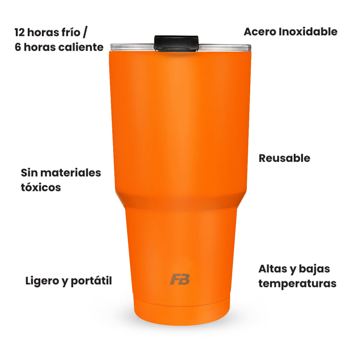 Vaso Térmico 27 oz / 800 ml - Naranja Neon- Acero Inoxidable