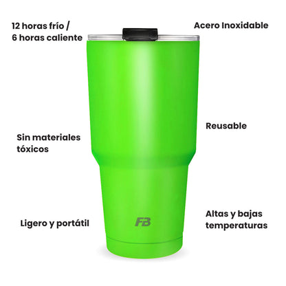 Vaso Térmico 27 oz / 800 ml - Verde Neon- Acero Inoxidable