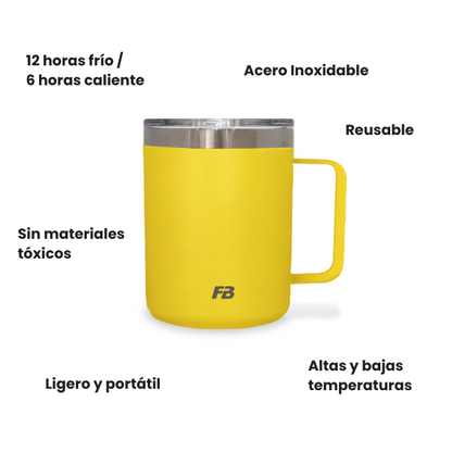 Taza Térmica 14 oz / 414 ml - Amarilla - Acero Inoxidable