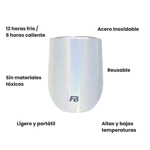 Vaso Térmico 12 oz / 354 ml - Blanco Glitter - Acero Inoxidable