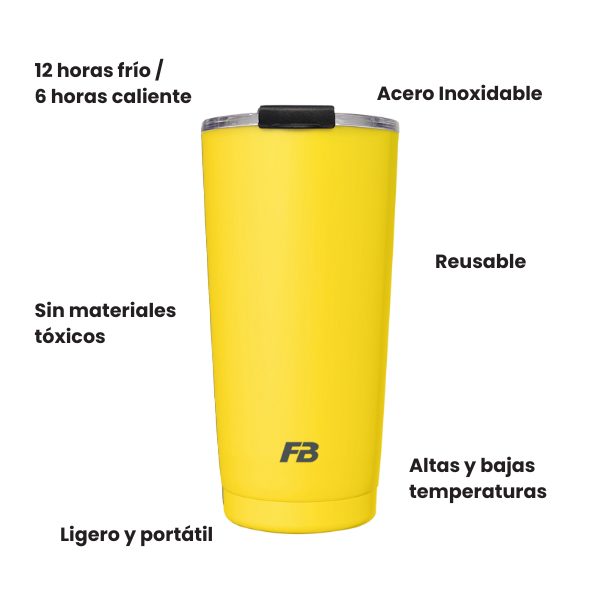 Vaso Térmico 20 oz / 591 ml - Amarillo - Acero Inoxidable