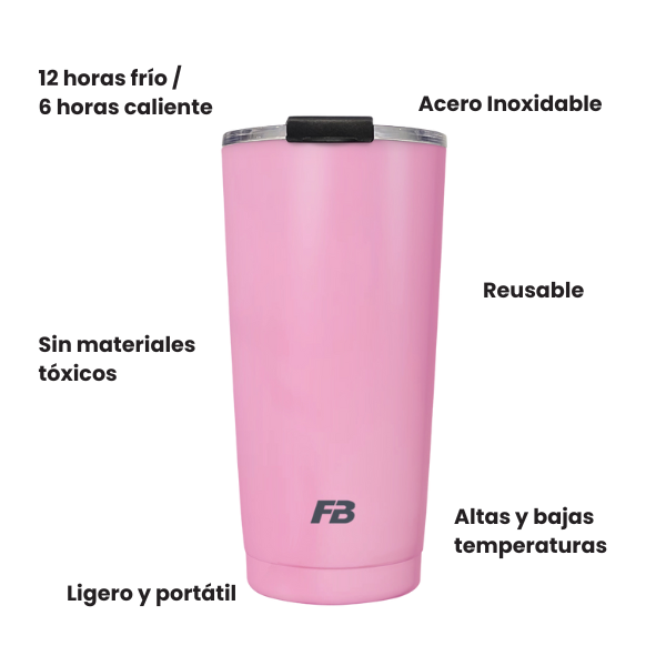 Vaso Térmico 20 oz / 591 ml - Rosa - Acero Inoxidable