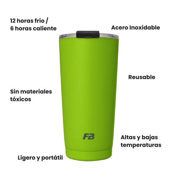 Vaso Térmico 20 oz / 591 ml - Verde Limón - Acero Inoxidable
