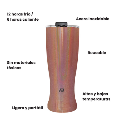 Vaso Térmico 23 oz / 680 ml - Bronce Glitter - Acero Inoxidable