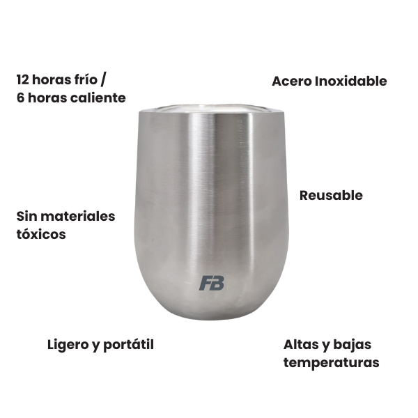 Vaso Térmico 12 oz / 354 ml - Metálico - Acero Inoxidable