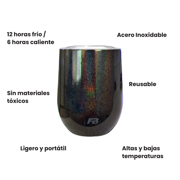 Vaso Térmico 12 oz / 354 ml - Negro Glitter - Acero Inoxidable