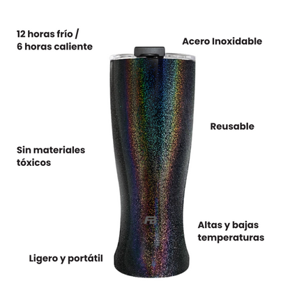 Vaso Térmico 23 oz / 680 ml - Negro Glitter - Acero Inoxidable