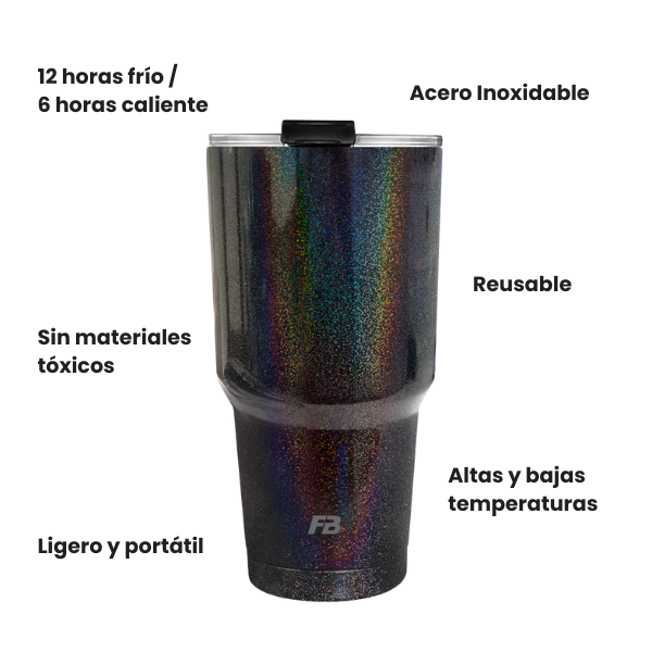 Vaso Térmico 27 oz / 800 ml - Negro Glitter - Acero Inoxidable