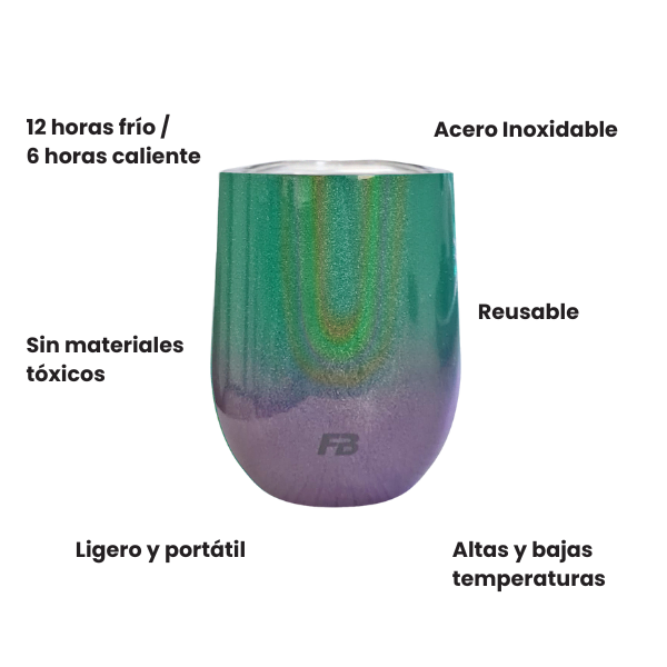 Vaso Térmico 12 oz / 354 ml - Sirena Glitter - Acero Inoxidable