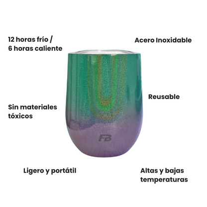Vaso Térmico 12 oz / 354 ml - Sirena Glitter - Acero Inoxidable
