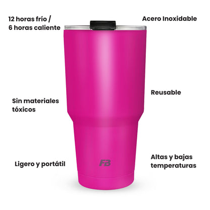 Vaso Térmico 27 oz / 800 ml - Rosa Neon- Acero Inoxidable