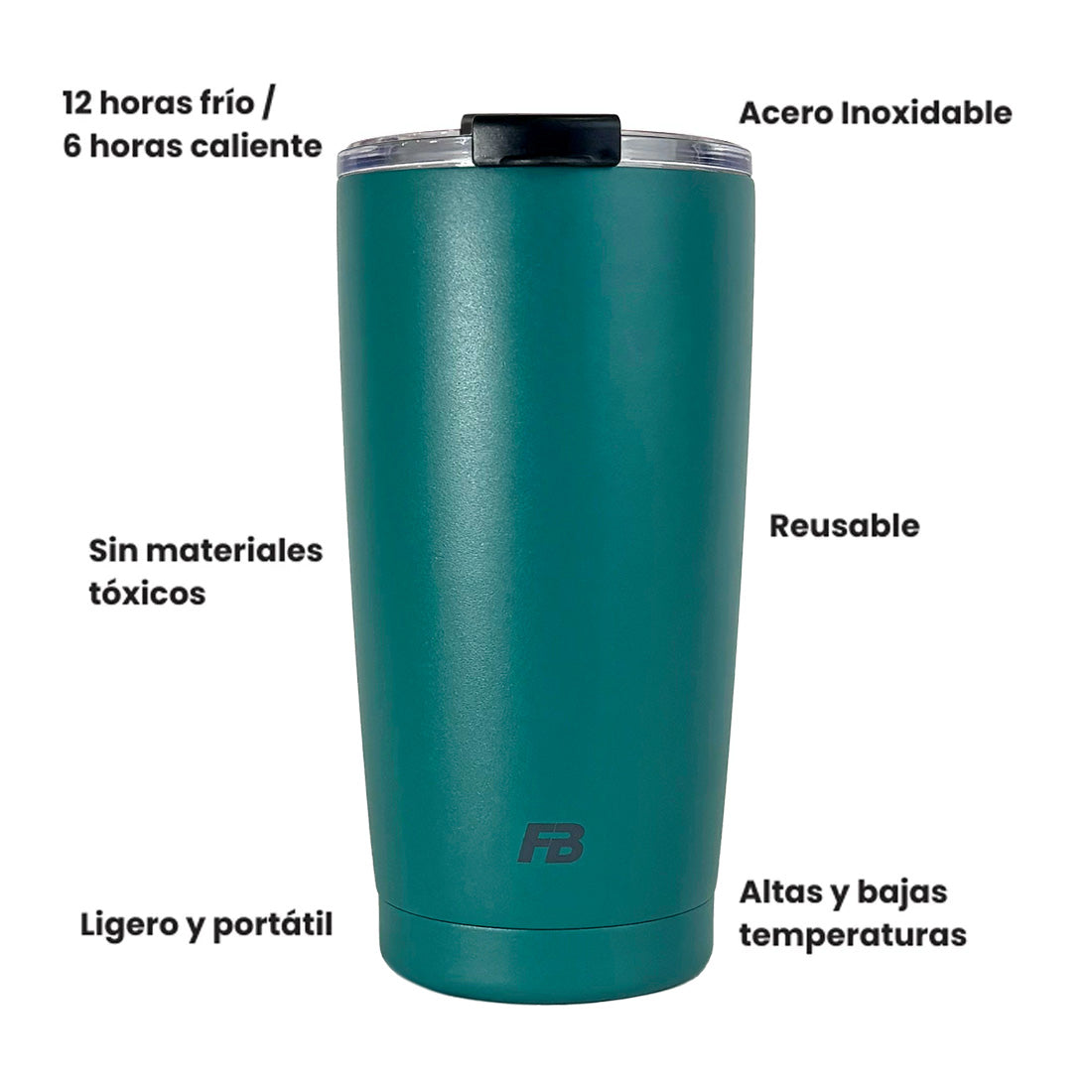 Vaso Térmico 20 oz / 591 ml - Verde Océano - Acero Inoxidable
