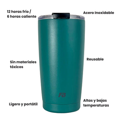 Vaso Térmico 20 oz / 591 ml - Verde Océano - Acero Inoxidable